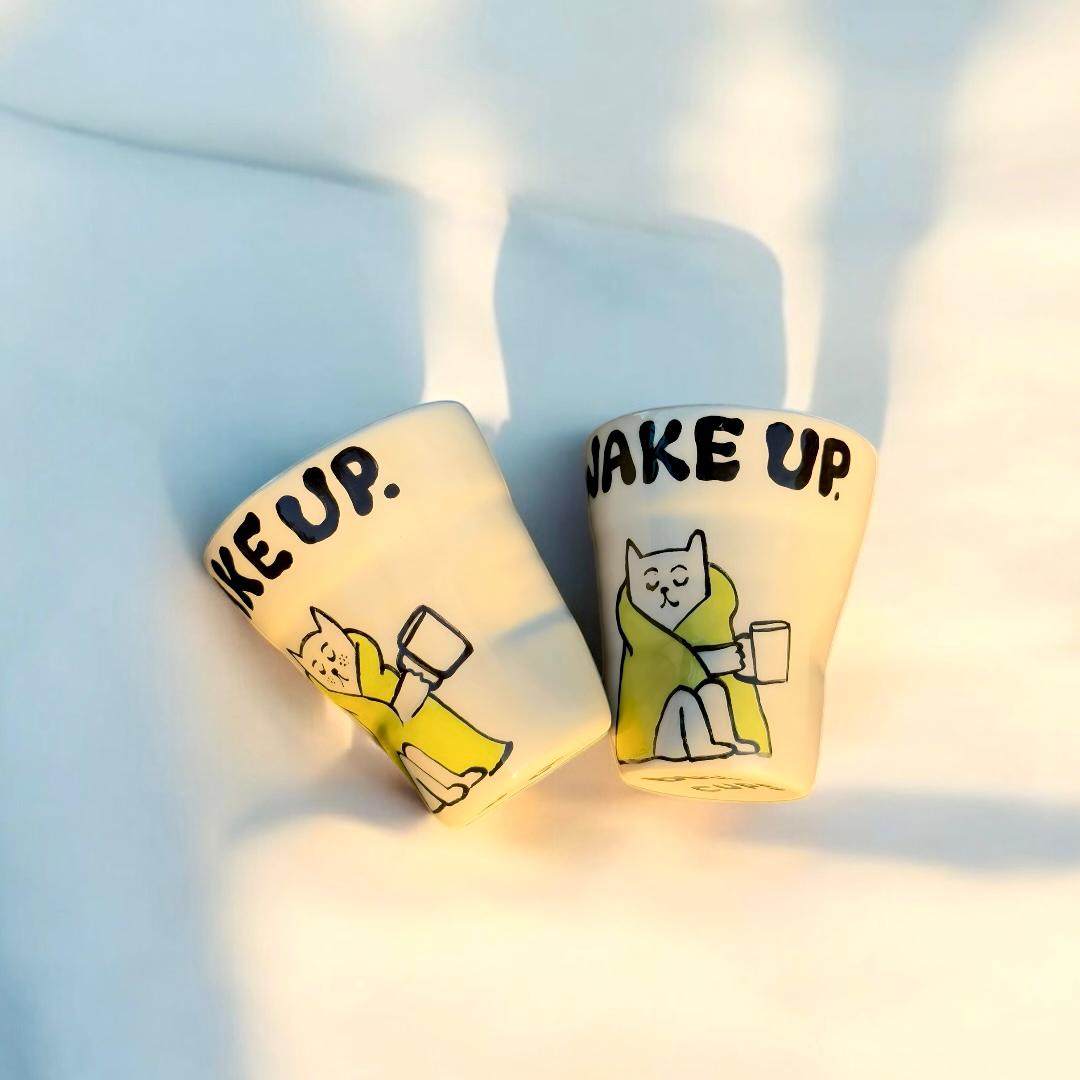 Wake Up Kupa – El Yapımı Seramik Kedi Serisi